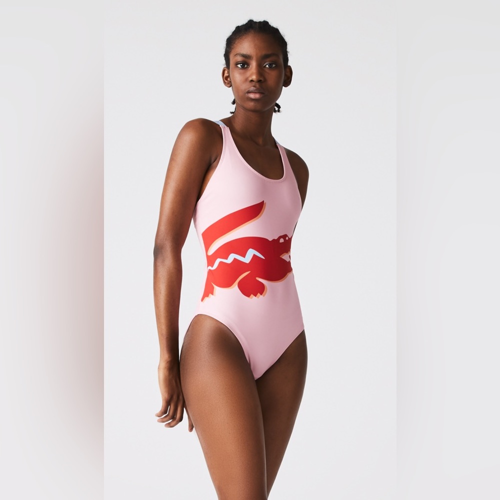 Lacoste WOMEN'S CROCODILE PRINT AND CRISS-CROSSED STRAPS SWIMSUIT - Picture 2 of 6